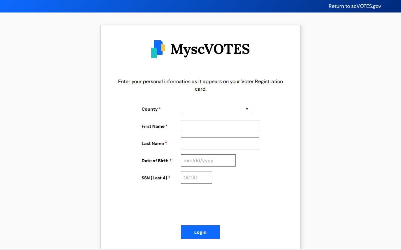 Hilton Head Island resident lookup reference to the MySCVotes self-service login
