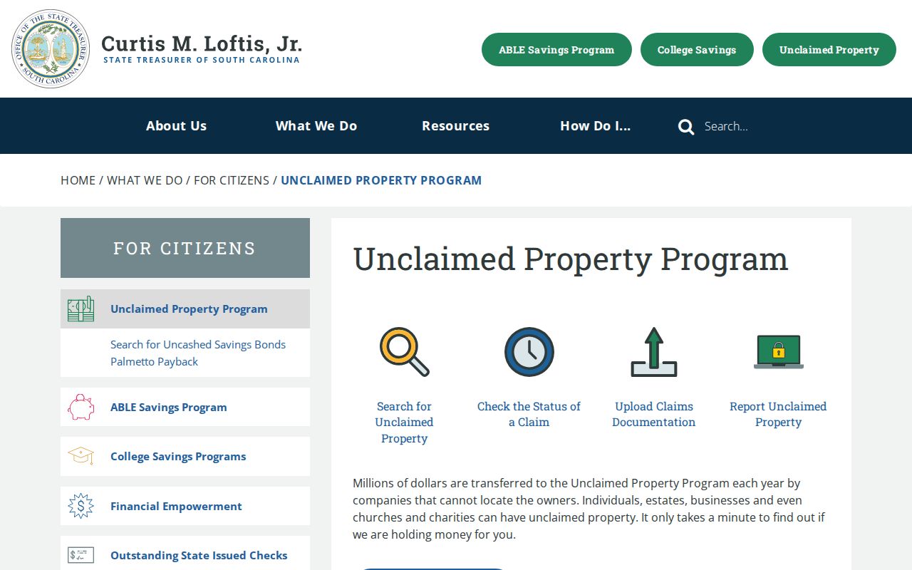 Hilton Head Island residents directory official South Carolina unclaimed property search