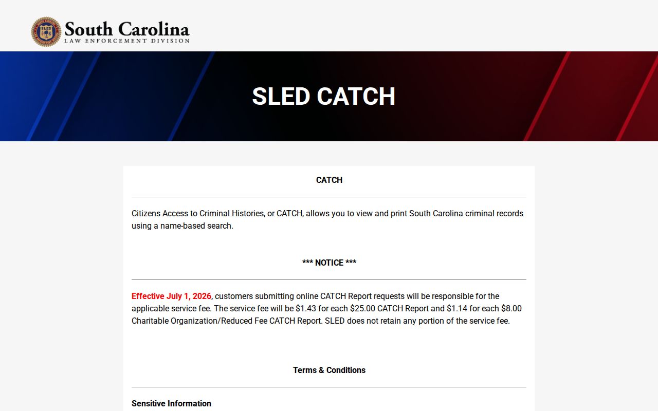 Hilton Head Island resident lookup reference to the South Carolina SLED CATCH search